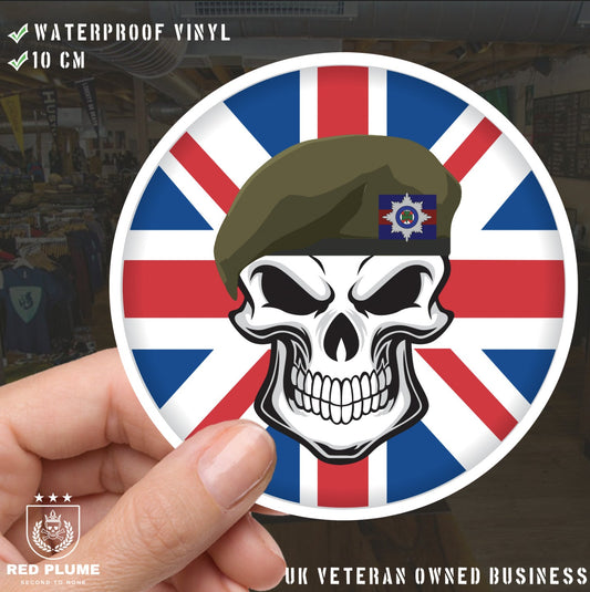 Skull with Irish Guards Beret UJ Vinyl Sticker - 10cm redplume