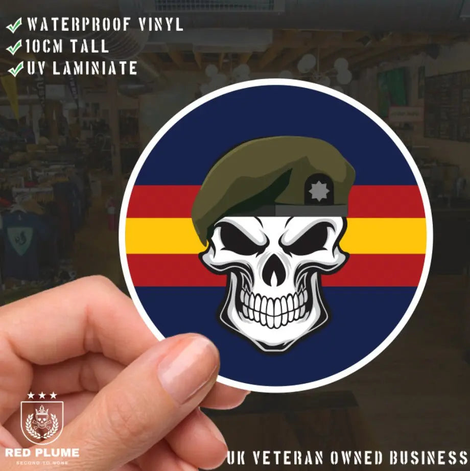 Skull with Royal Anglian Beret TRF Vinyl Sticker - 10cm redplume