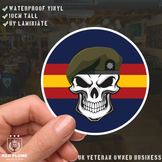 Skull with Royal Anglian Beret TRF Vinyl Sticker - 10cm redplume