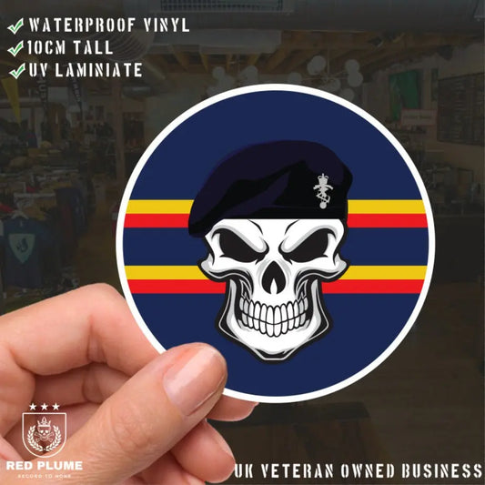Skull with Royal Electrical Engineers REME Beret TRF Vinyl Sticker - 10cm redplume