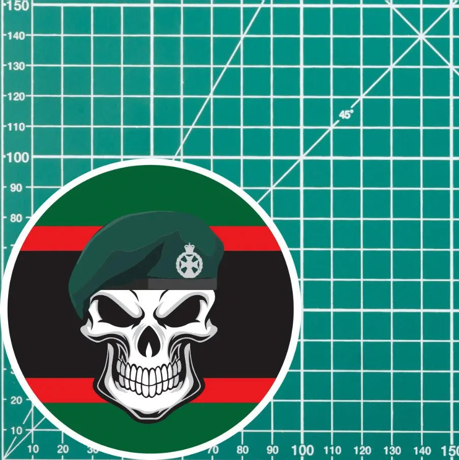 Skull with Royal Green Jackets RGJ Beret TRF Vinyl Sticker - 10cm redplume