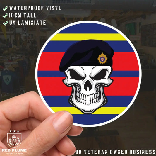 Skull with Royal Logistics Corps Beret TRF Vinyl Sticker - 10cm redplume