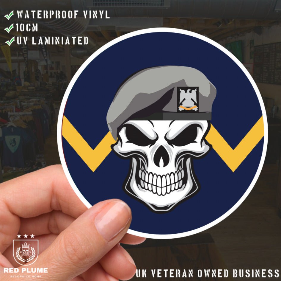 Skull with Royal Scots Dragoon Guards RSDG Beret TRF Vinyl Sticker - 10cm redplume