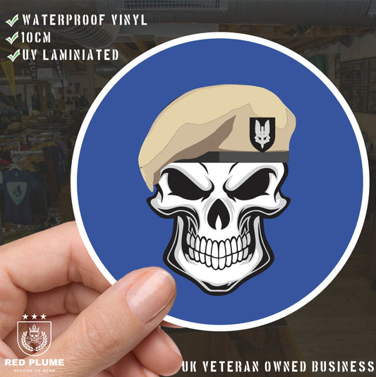 Skull with Special Air Service Beret TRF Vinyl Sticker - 10cm redplume