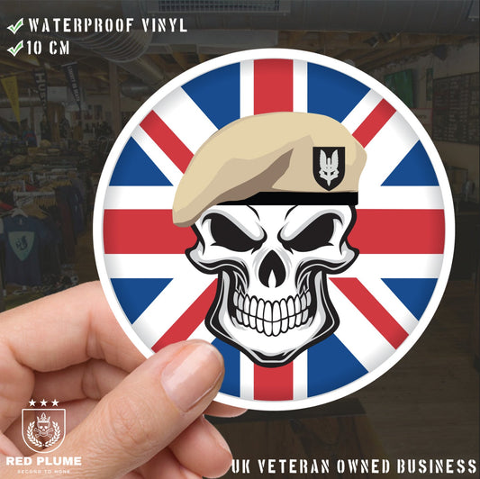Skull with Special Air Service Beret UJ Vinyl Sticker - 10cm redplume
