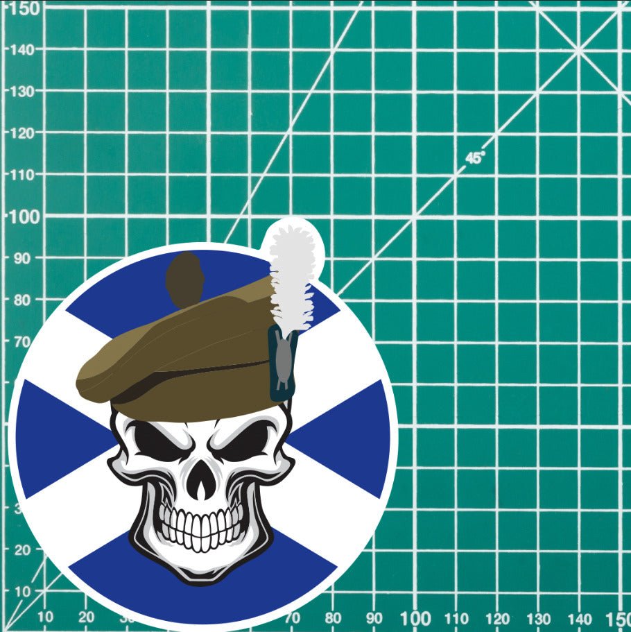 Skull with the Royal Regiment of Scotland Glengarry TRF Vinyl Sticker - 10cm redplume