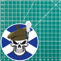 Skull with the Royal Regiment of Scotland Glengarry TRF Vinyl Sticker - 10cm redplume