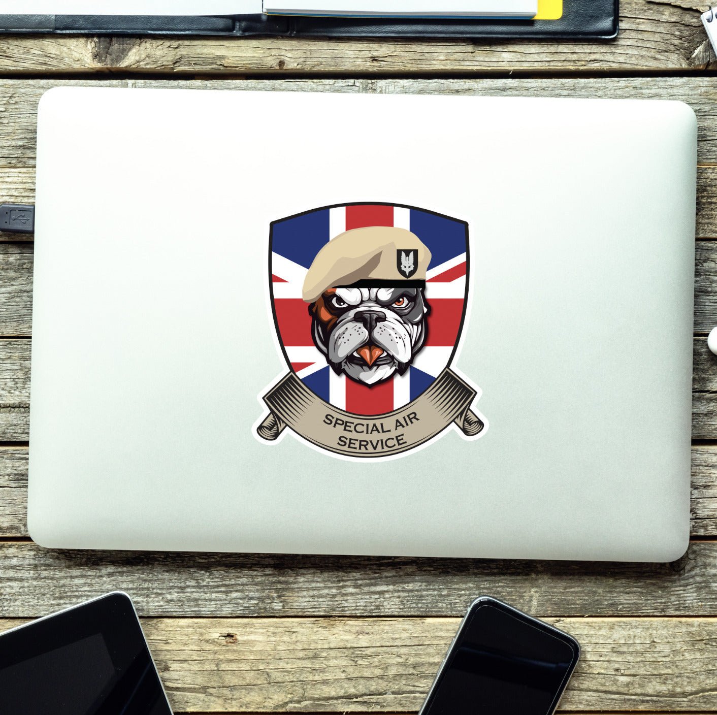 Special Air Service British Bulldog and Union Jack Shield Vinyl Sticker - 10cm redplume