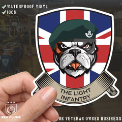 The Light Infantry British Bulldog and Union Jack Shield Vinyl Sticker - 10cm redplume