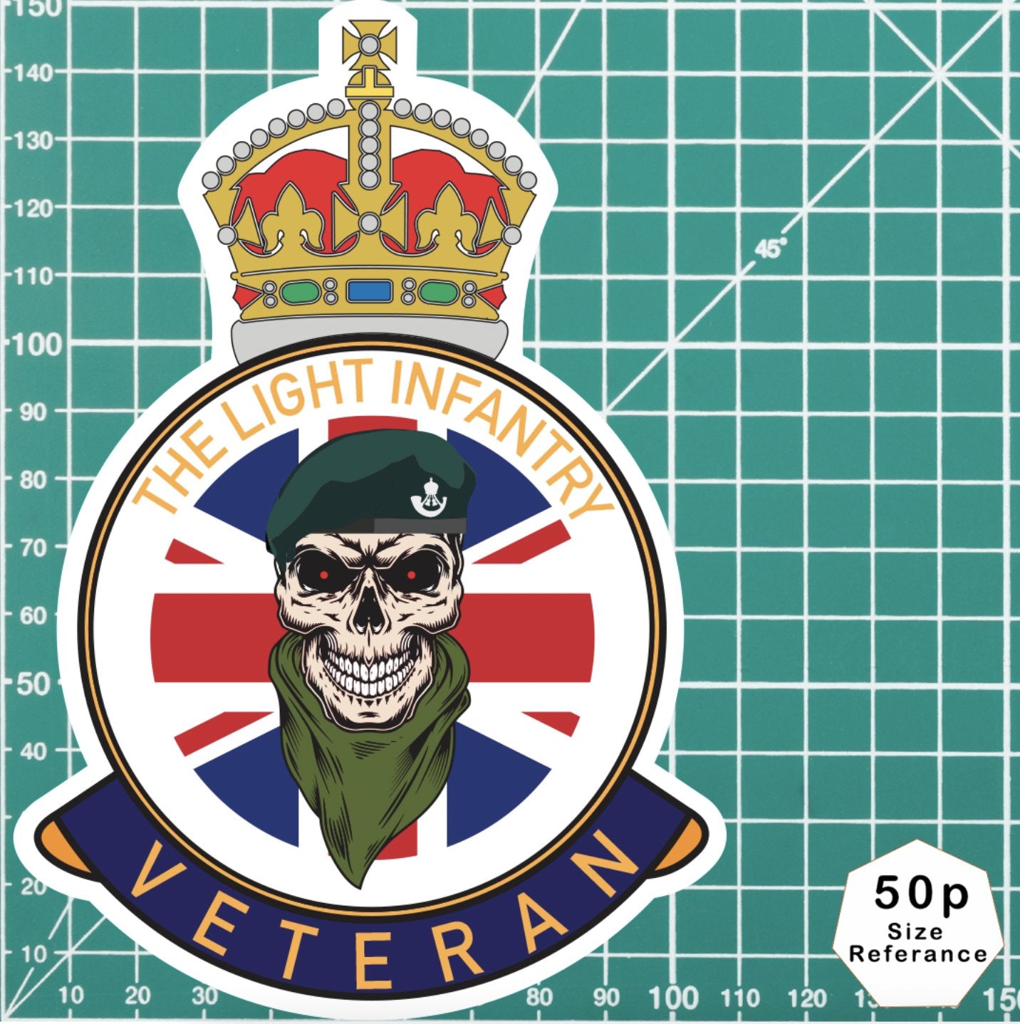 The Light Infantry Veteran UV Laminated Skull & Beret Decal redplume