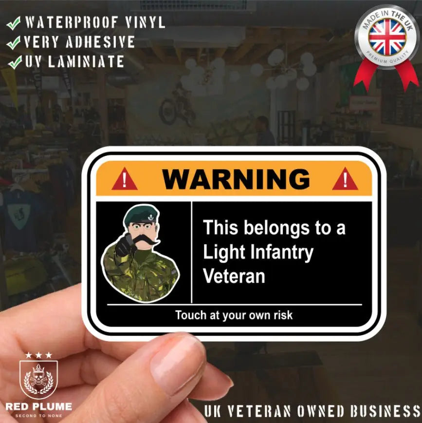 The Light Infantry Warning Funny Vinyl Sticker 100mm wide redplume
