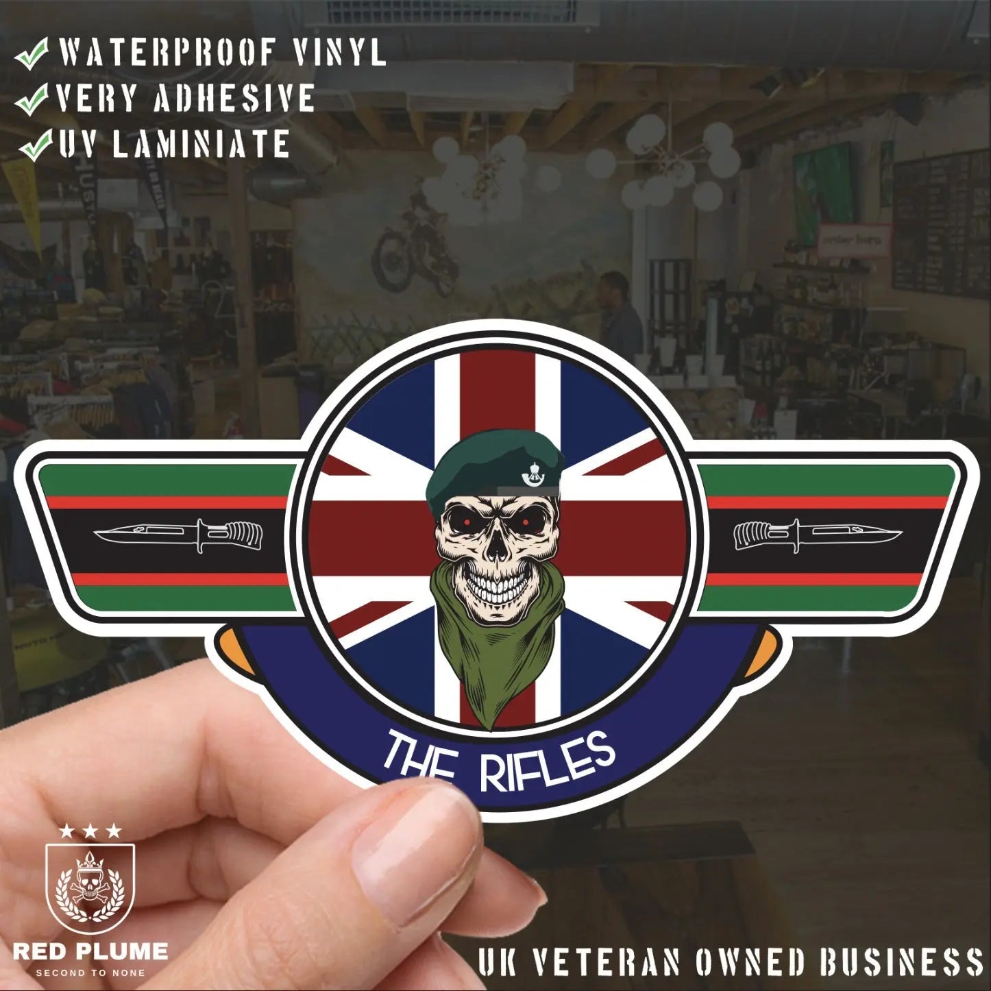 The Rifles UV Laminated Vinyl Sticker - Wings redplume