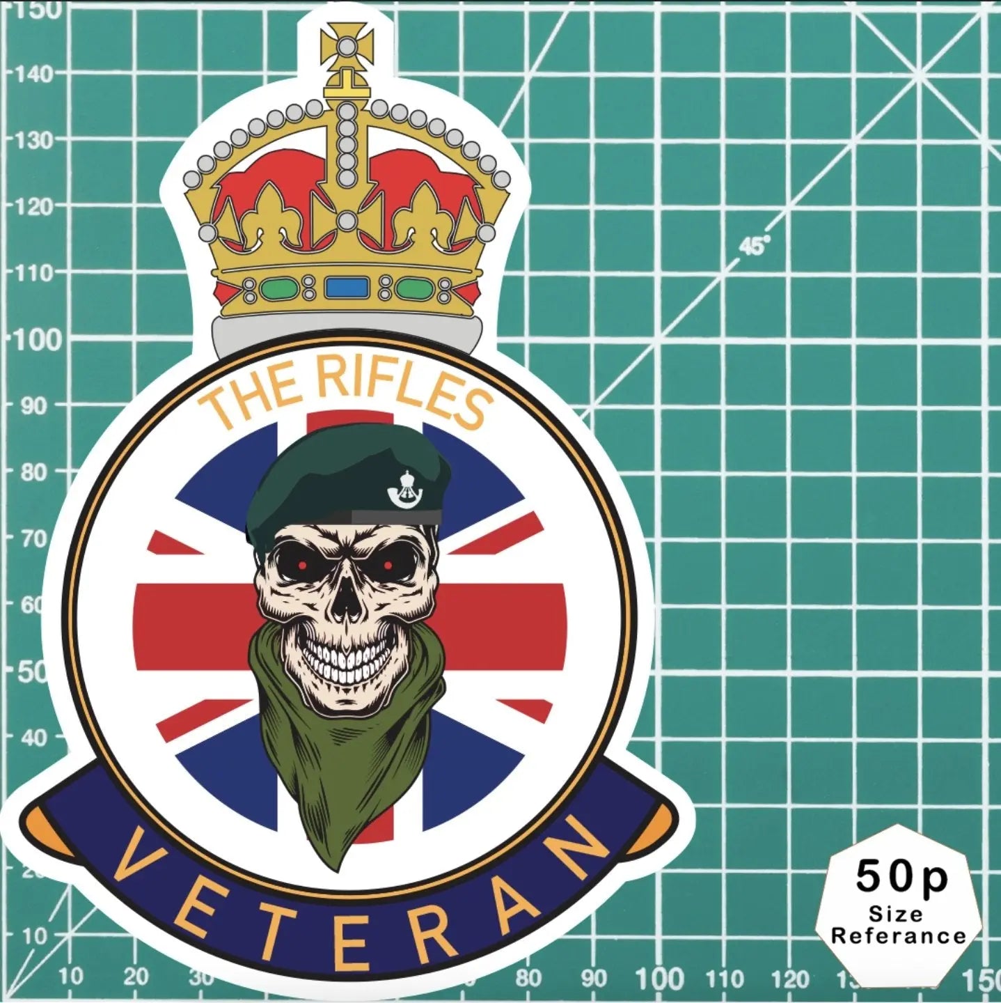 The Rifles Veteran UV Laminated Skull & Beret Decal redplume