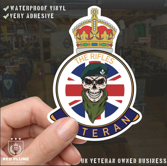 The Rifles Veteran UV Laminated Skull & Beret Decal redplume