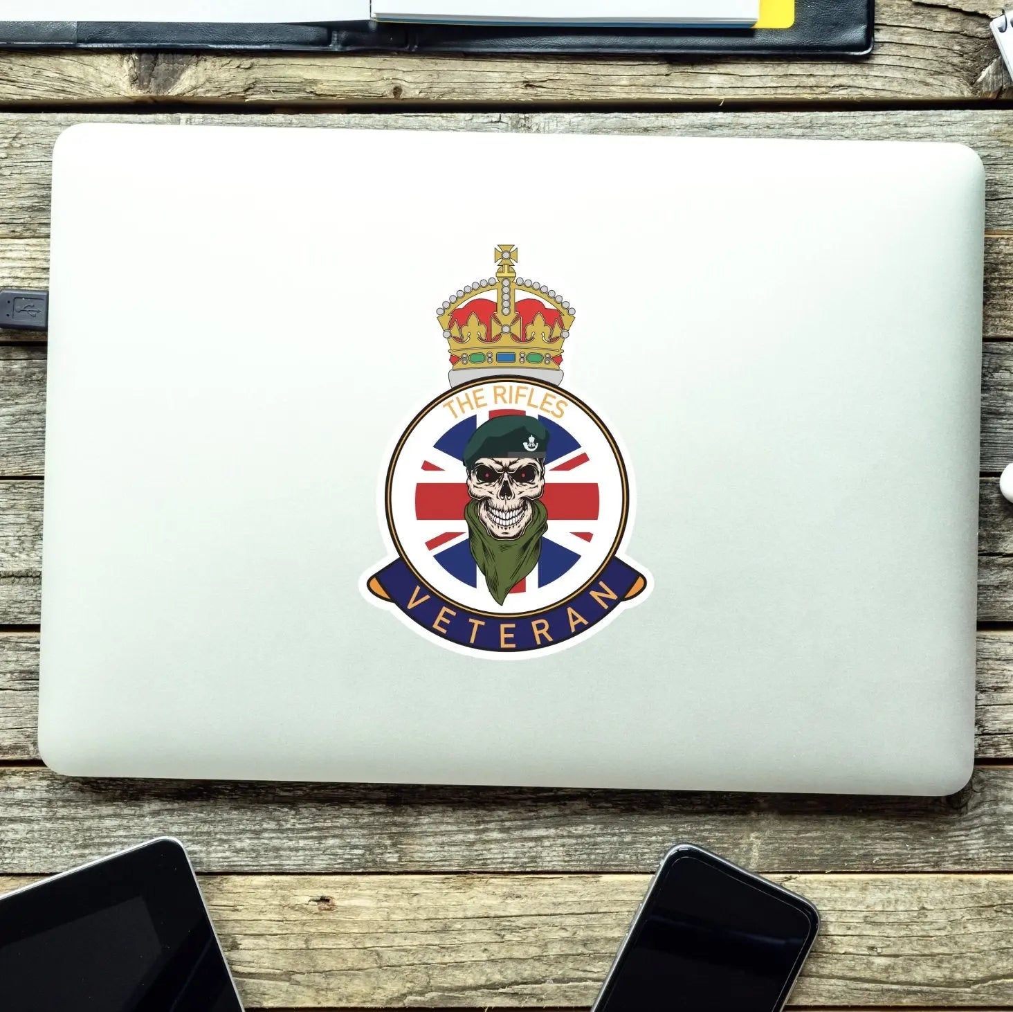 The Rifles Veteran UV Laminated Skull & Beret Decal redplume