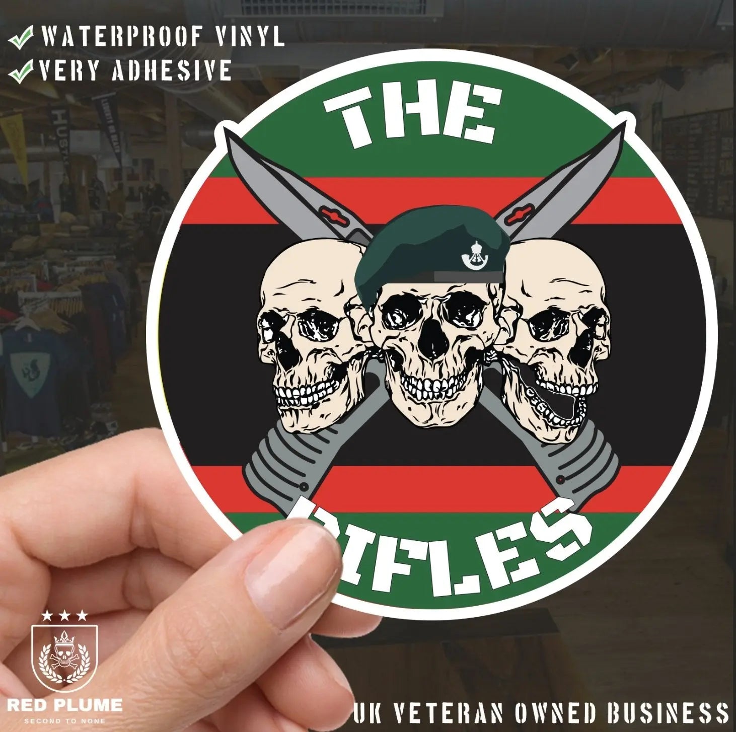 The Rifles Waterproof Vinyl Stickers Three Skull Design redplume
