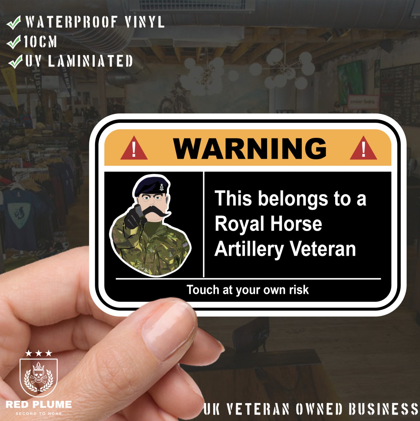 The Royal Horse Artillery Warning Funny Vinyl Sticker 100mm wide redplume