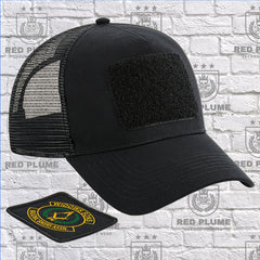 Versatile Snapback Trucker Hat with Interchangeable Widows Sons MBA Patch - Red Plume