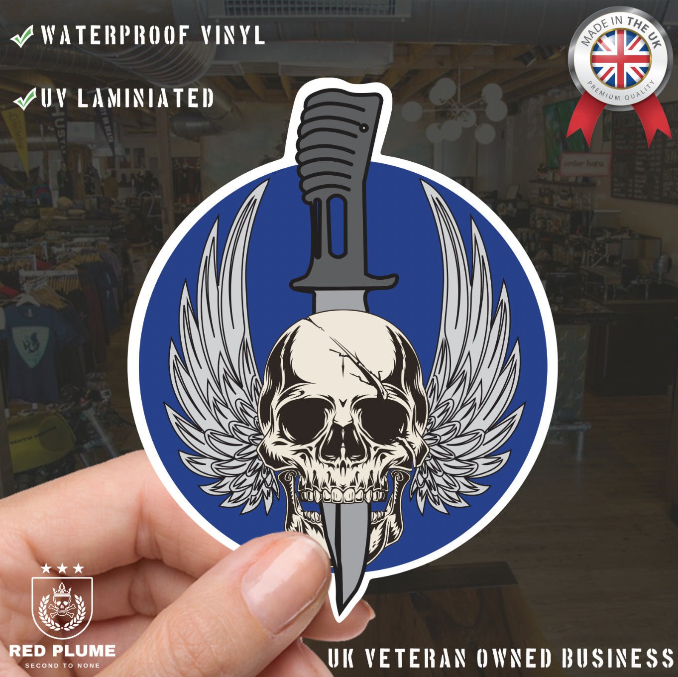 Waterproof Special Air Service SAS Sticker - Winged Skull redplume