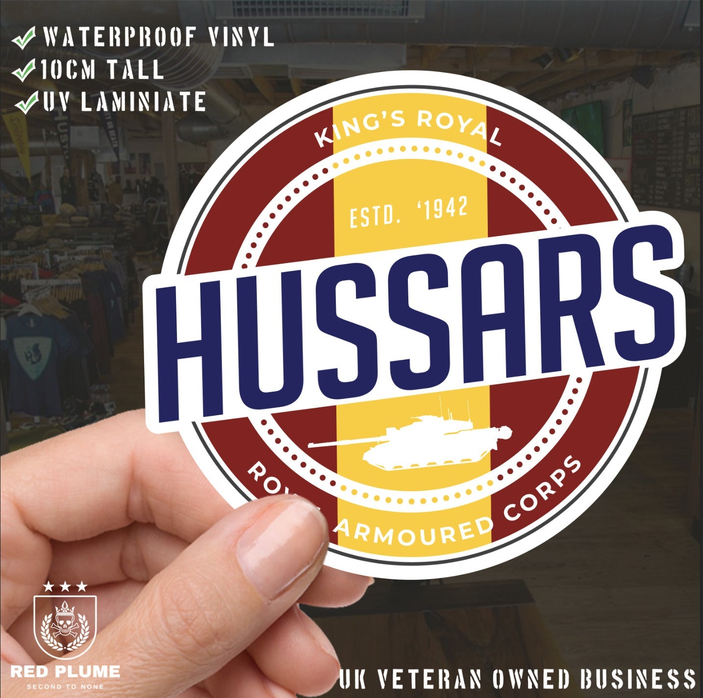 Waterproof Vinyl Decal - King's Royal Hussars KRH | Retro | UV Laminated redplume