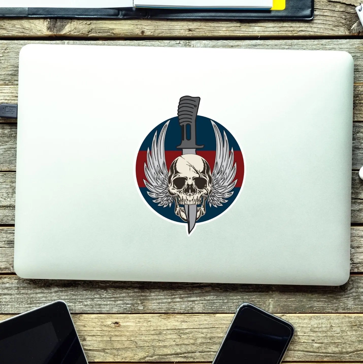 Waterproof Vinyl Household Division Colours Sticker - Winged Skull redplume