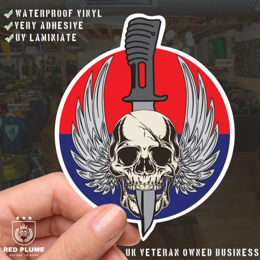 Waterproof Vinyl Royal Artillery Sticker - Winged Skull redplume