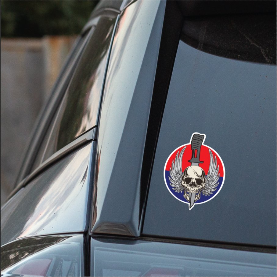 Waterproof Vinyl Royal Artillery Sticker - Winged Skull redplume