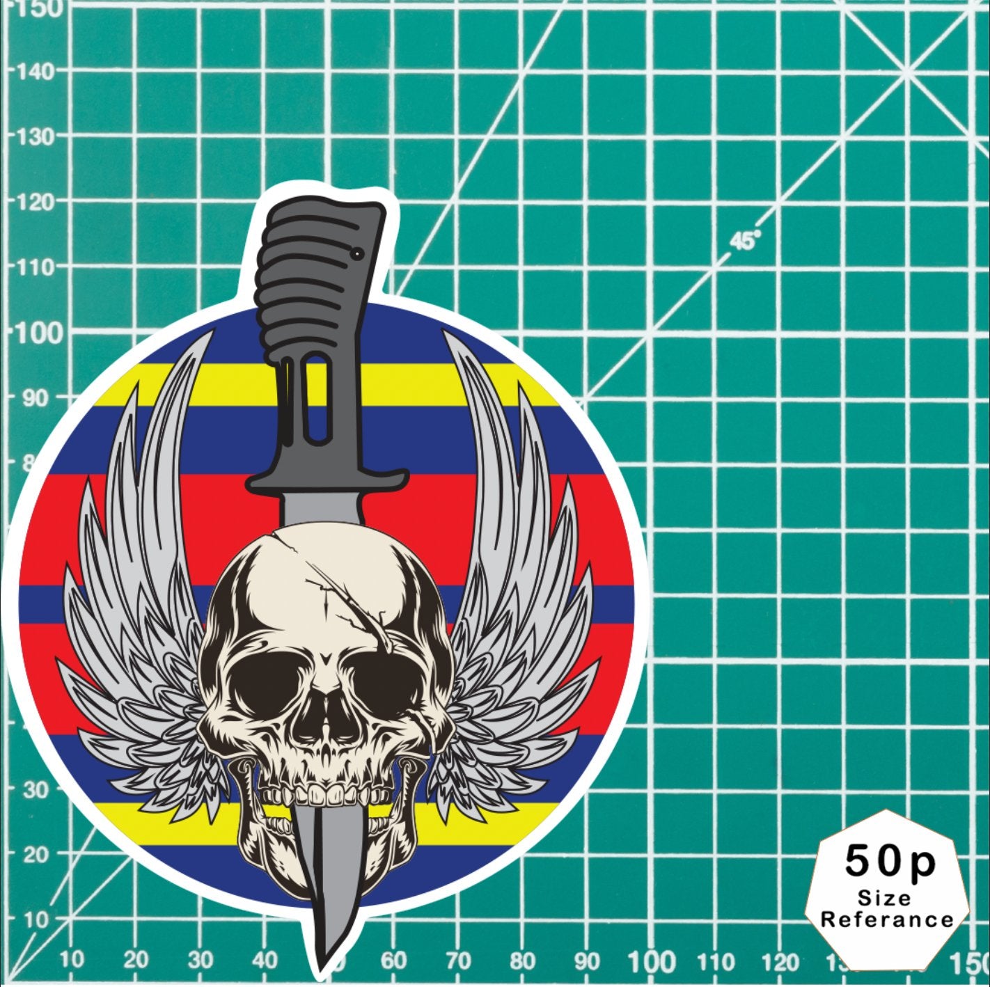 Waterproof Vinyl Royal Logistics Corps (RLC) Sticker - Winged Skull - Red Plume