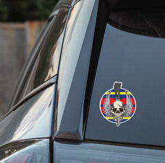 Waterproof Vinyl Royal Logistics Corps (RLC) Sticker - Winged Skull - Red Plume