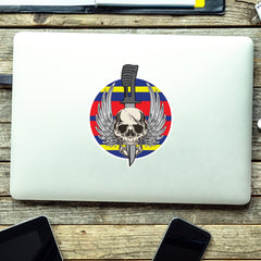 Waterproof Vinyl Royal Logistics Corps (RLC) Sticker - Winged Skull - Red Plume