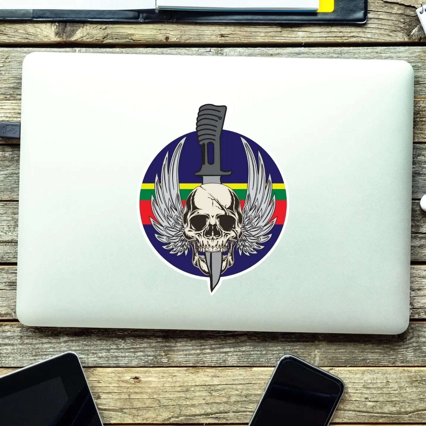 Waterproof Vinyl Royal Marines Sticker - Winged Skull redplume
