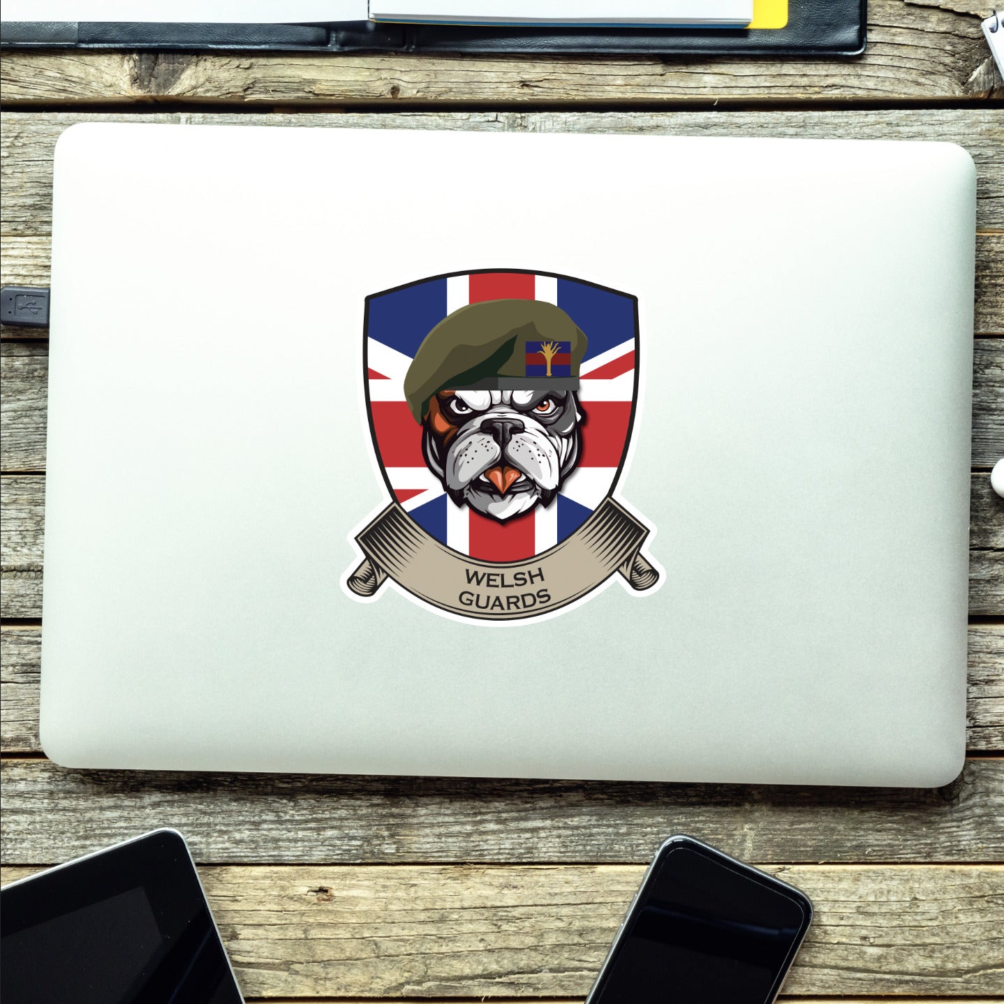 Welsh Guards British Bulldog and Union Jack Shield Vinyl Sticker - 10cm redplume