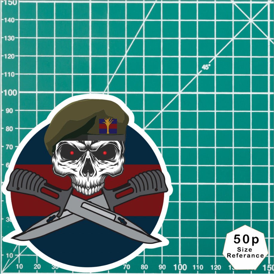 Welsh Guards Car Decal - Stylish Skull and Crossed Bayonets Design redplume