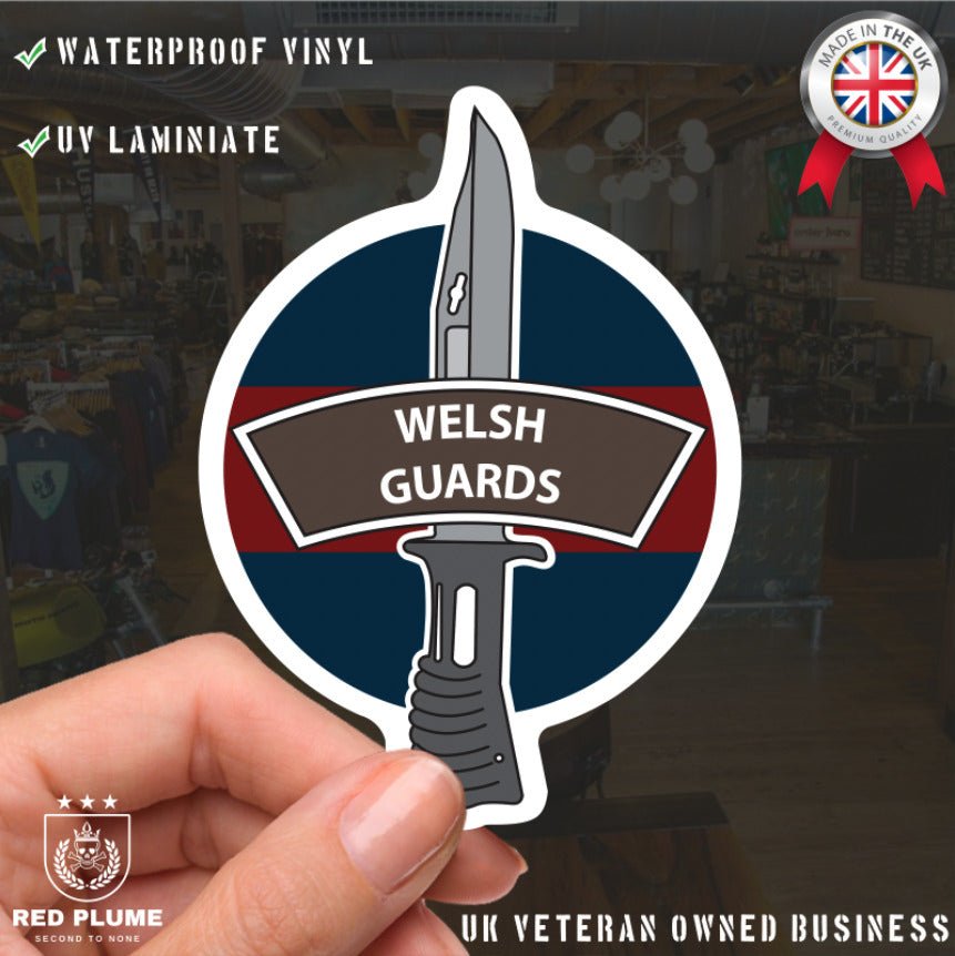 Welsh Guards Vinyl Decal, TRF Colours & Bayonet Design - 10cm redplume
