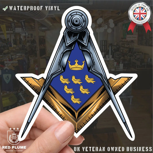 West Sussex Masonic Stickers Square & Compass Union Vinyl Decal redplume