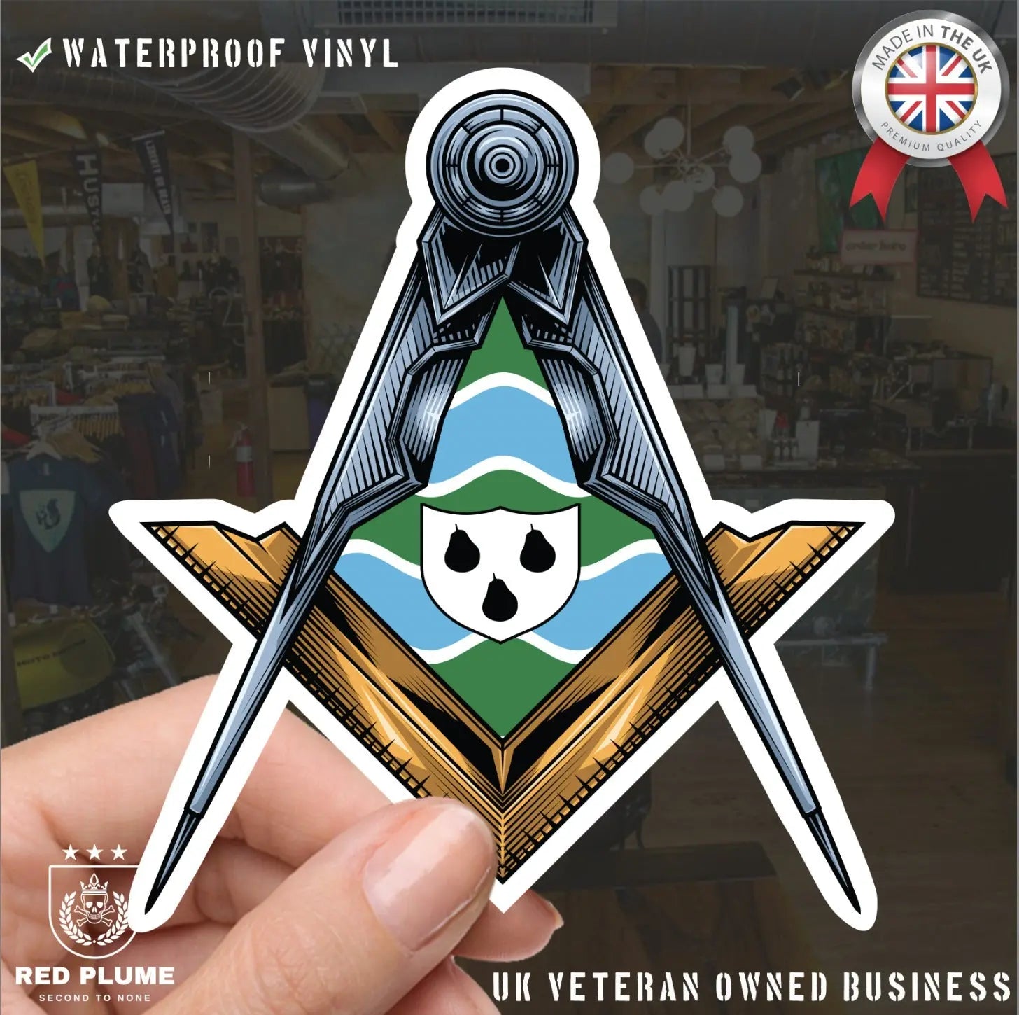 Worcestershire Masonic Stickers Square & Compass Union Vinyl Decal redplume