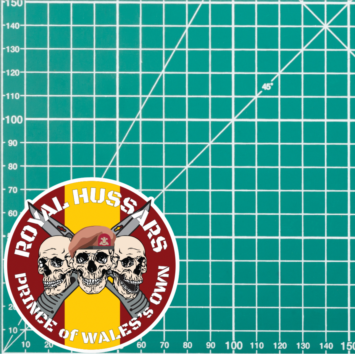 Royal Hussars P.W.O. Waterproof Vinyl Stickers Three Skulls redplume