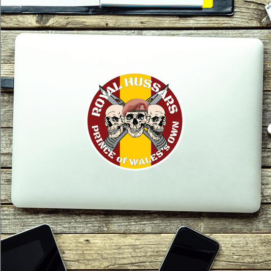 Royal Hussars P.W.O. Waterproof Vinyl Stickers Three Skulls - Red Plume