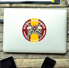 Royal Hussars P.W.O. Waterproof Vinyl Stickers Three Skulls - Red Plume
