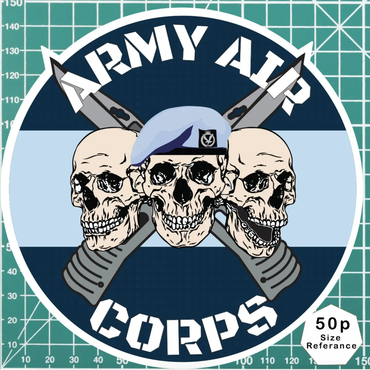 Army Air Corps AAC Waterproof Vinyl Stickers Three Skull Design redplume