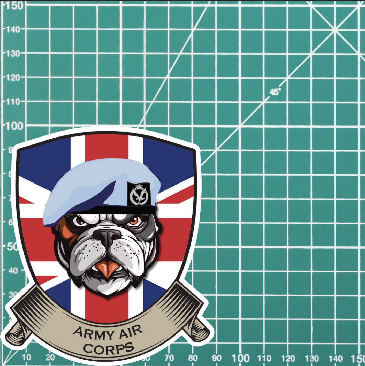 Army Air Corps British Bulldog and Union Jack Shield Vinyl Sticker - 10cm redplume