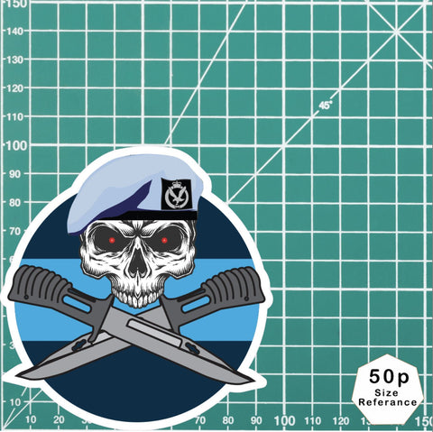Army Air Corps Car Decal - Stylish Skull and Crossed Bayonets Design redplume