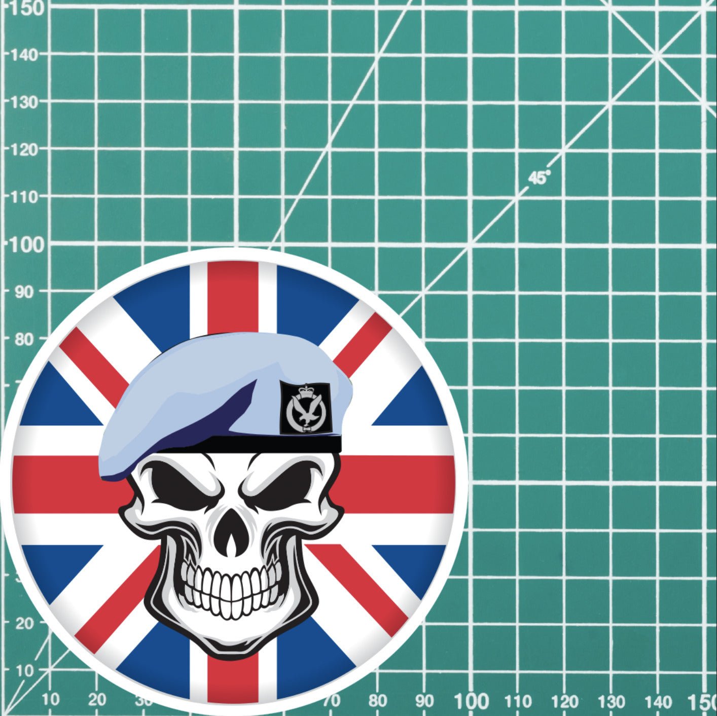 Army Air Corps Skull with Beret UJ Vinyl Sticker - 10cm redplume