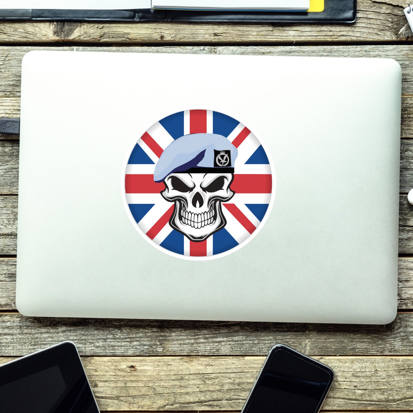 Army Air Corps Skull with Beret UJ Vinyl Sticker - 10cm redplume
