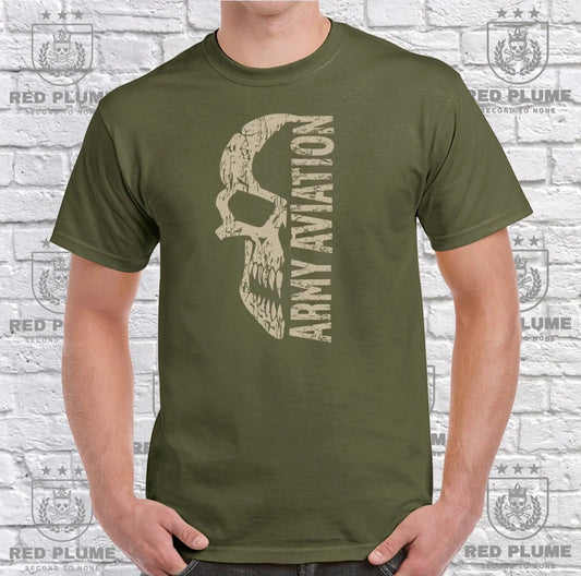 Army Aviation Distressed Skull T-Shirt Design - Red Plume