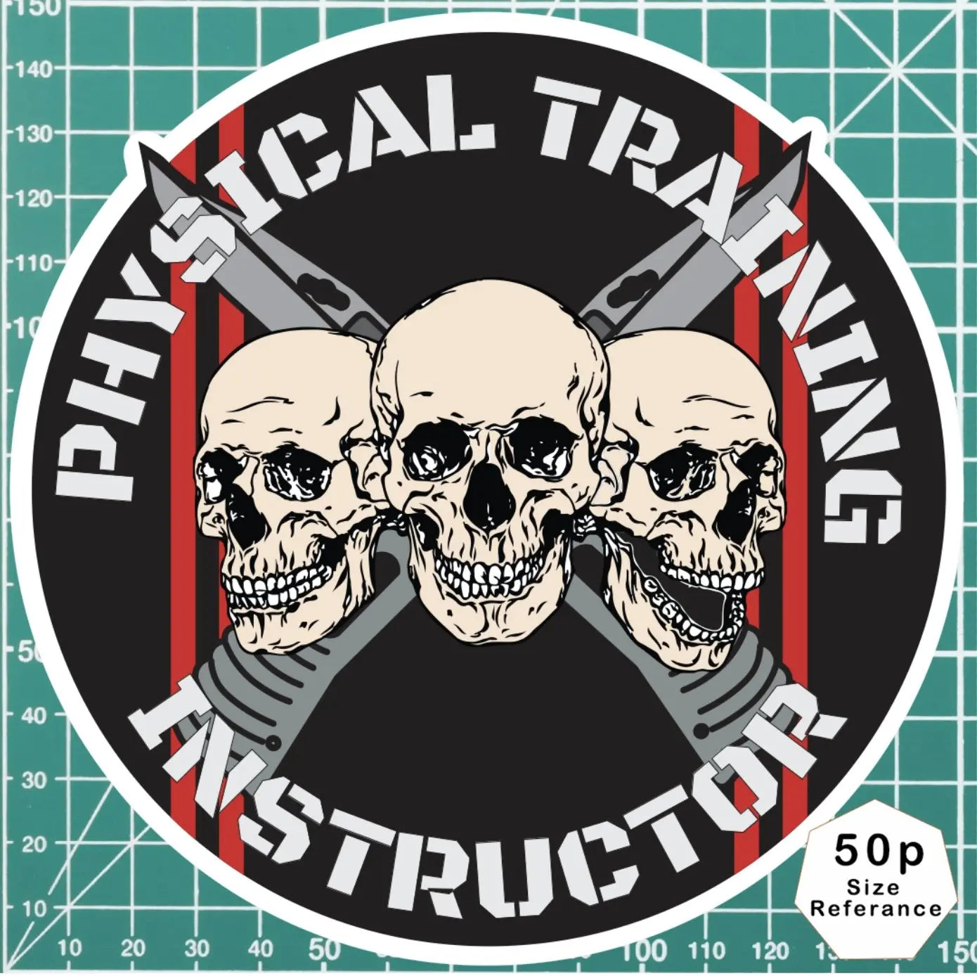 Army Physical Training Instructor Waterproof Vinyl Stickers Three Skull Design - Red Plume