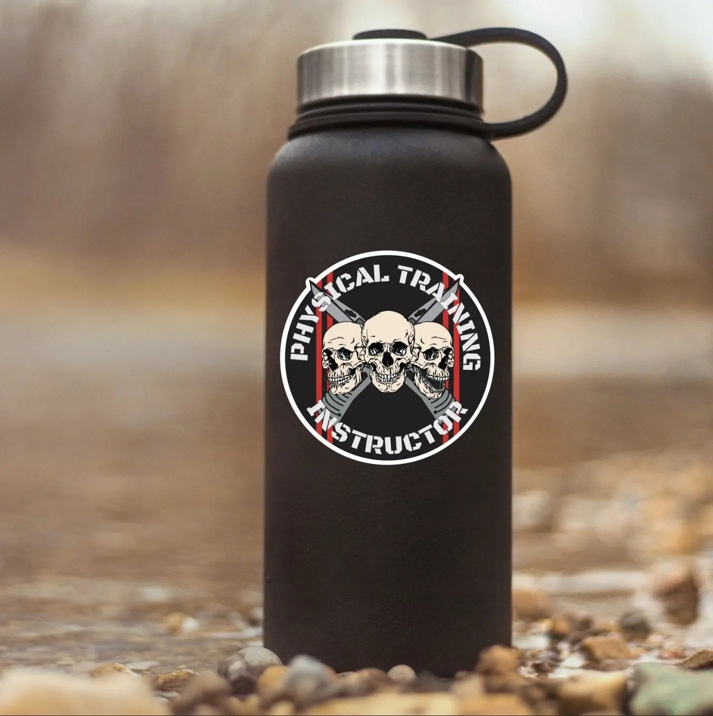 Army Physical Training Instructor Waterproof Vinyl Stickers Three Skull Design - Red Plume