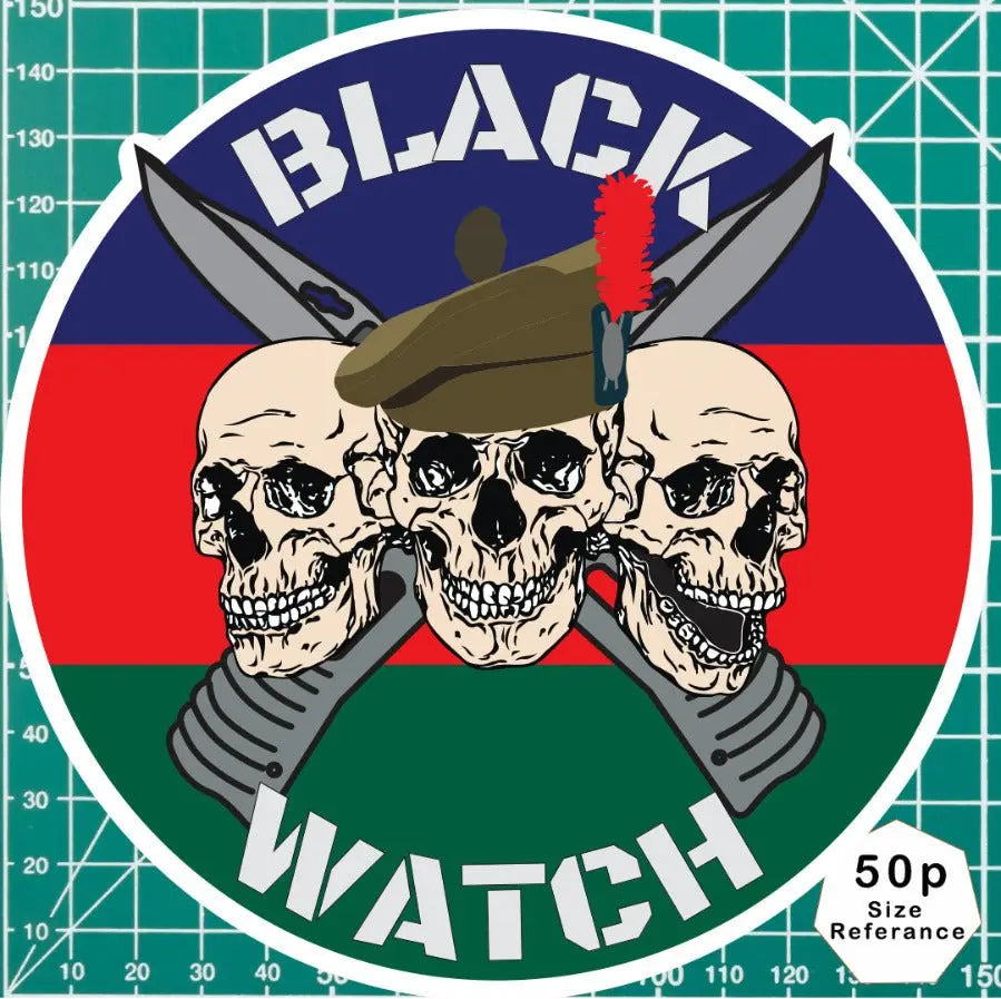 Black Watch Waterproof Vinyl Stickers Three Skull Design redplume