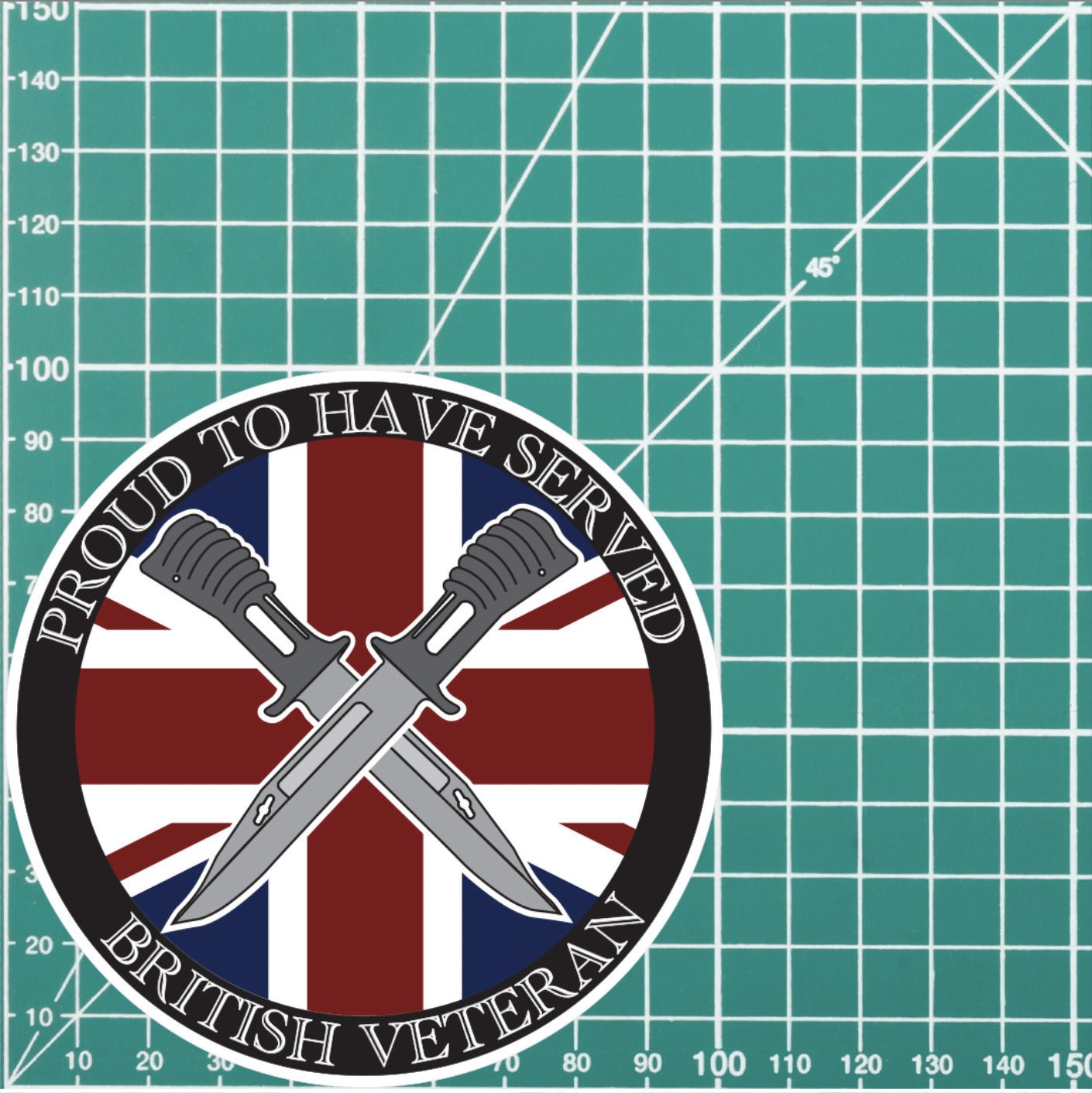 British Veteran Decal | Union Jack with Crossed Bayonets | UV Laminated redplume