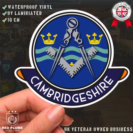 Cambridgeshire Masonic Car Sticker | UV Laminated - Red Plume